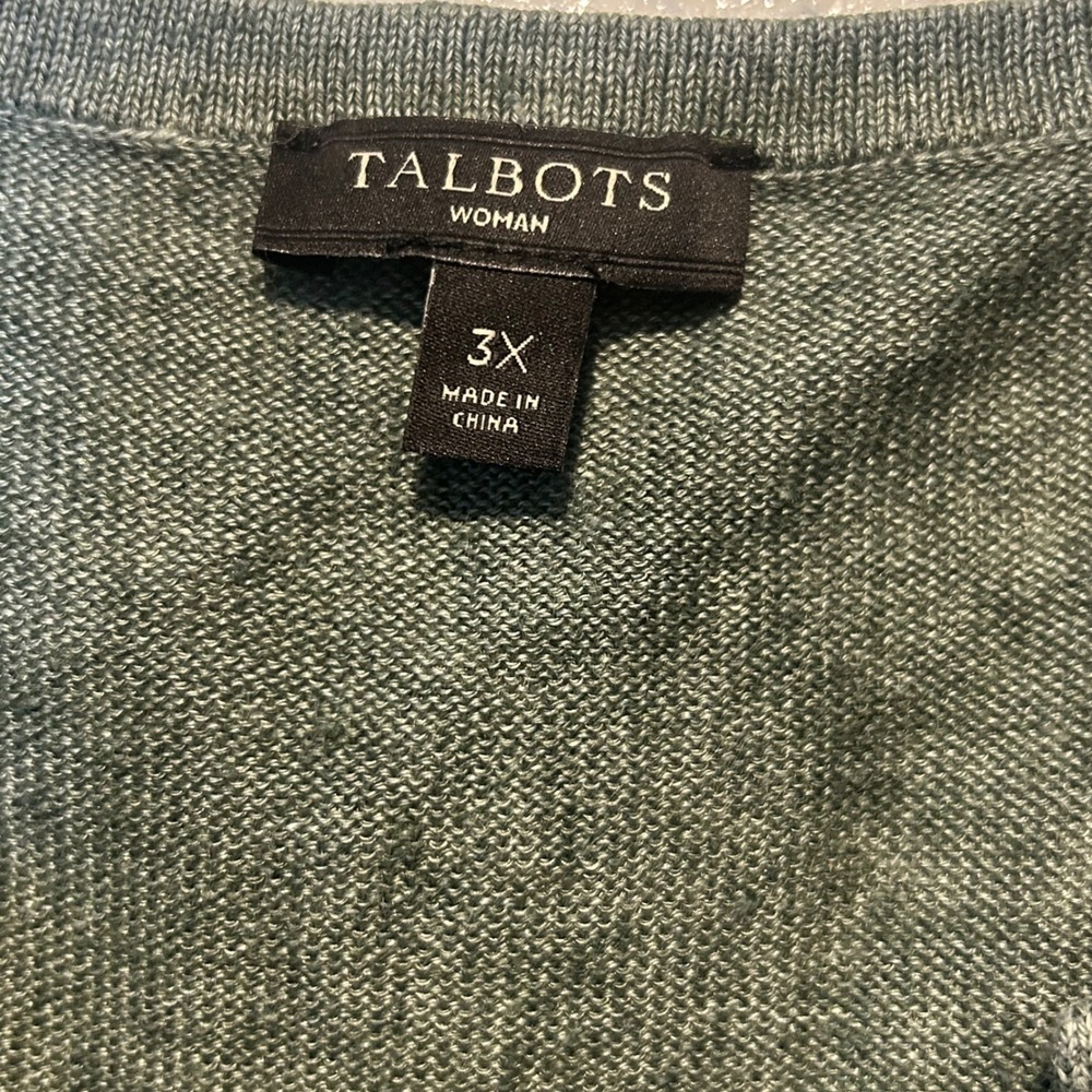 Talbots Woman Green Linen V-Neck Split Neck Short Sleeve Top Plus Size 3X - Picture 5 of 6